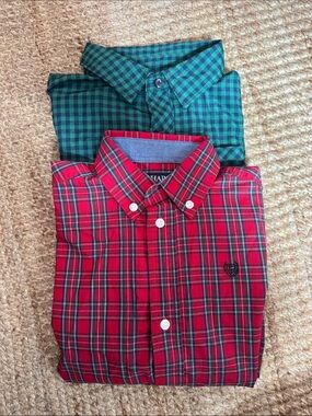 Chaps Boys Plaid Button-Down Shirt & Green check Bold Blue shirt Size 6/7